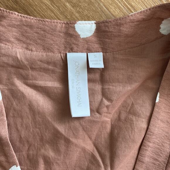 Jonathan Simkai Adria Puff Sleeve Crop Top Polka Dots Teak & White small - Picture 3 of 6